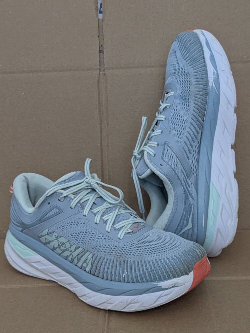 Hoka Women's Bondi 7 Blue Fog Glass Running Shoes 1110531 BFBG Size 11D - Picture 2 of 16
